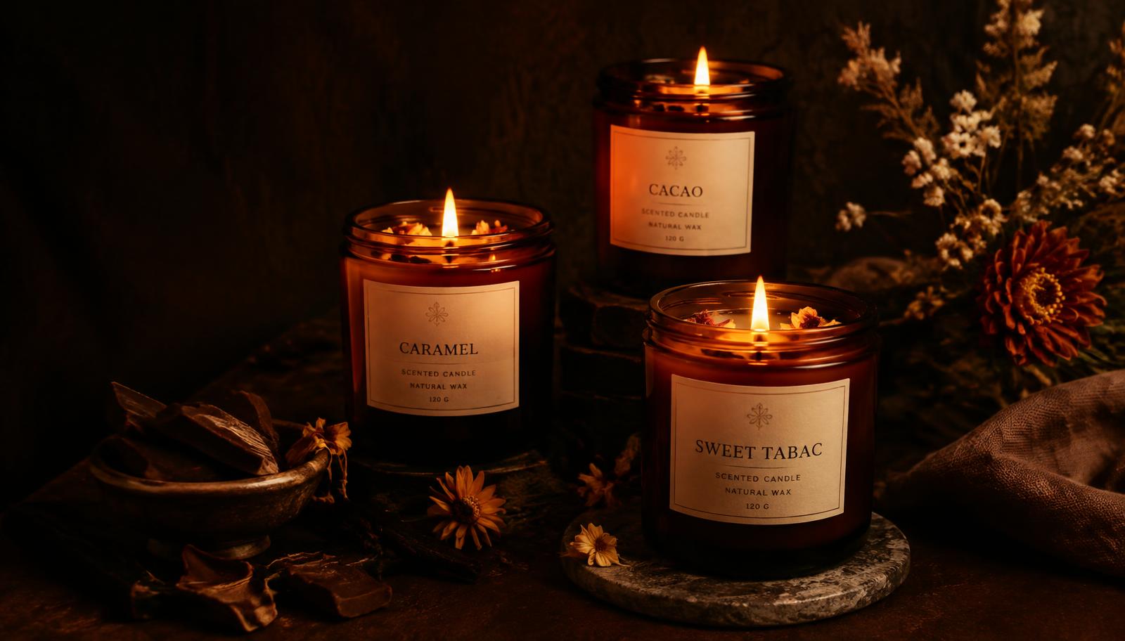Velas artesanales aromáticas encendidas